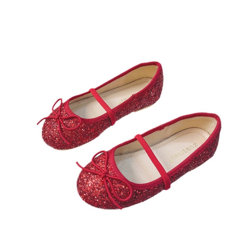 Girls' princess shoes spring new stage performance shoes with dress sequined crystal shoes girls' single shoes Children's leather shoes