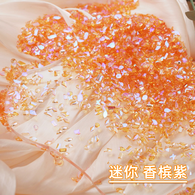 Wen Elf Same Nail Art Aurora Diamond Jewelry Champagne Tea Purple Magic Color Flat Bottom Transparent Color Special-shaped Diamond Nail Decoration