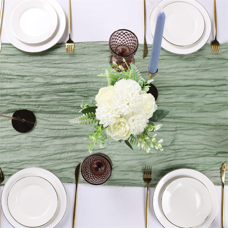 Cross-Border New Hot Selling Cheese Table Runner Pleated Cloth Bohemian Style Voile Tablecloth Wedding Party Decoration