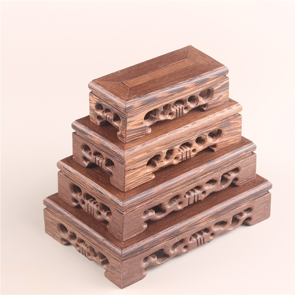 Solid Wood Flower Bonsai Ornaments Base Chicken Wing Wood Square Purple Sand Pot Teapot Porcelain Hollow Carved Wooden Bracket