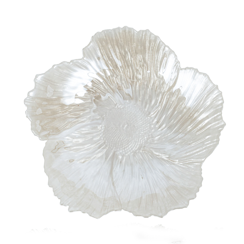 Nordic Modern Glass Fruit Tray Flower-shaped Pearlescent Snack Fruit Tray Simple Snack Afternoon Tea Tray Home