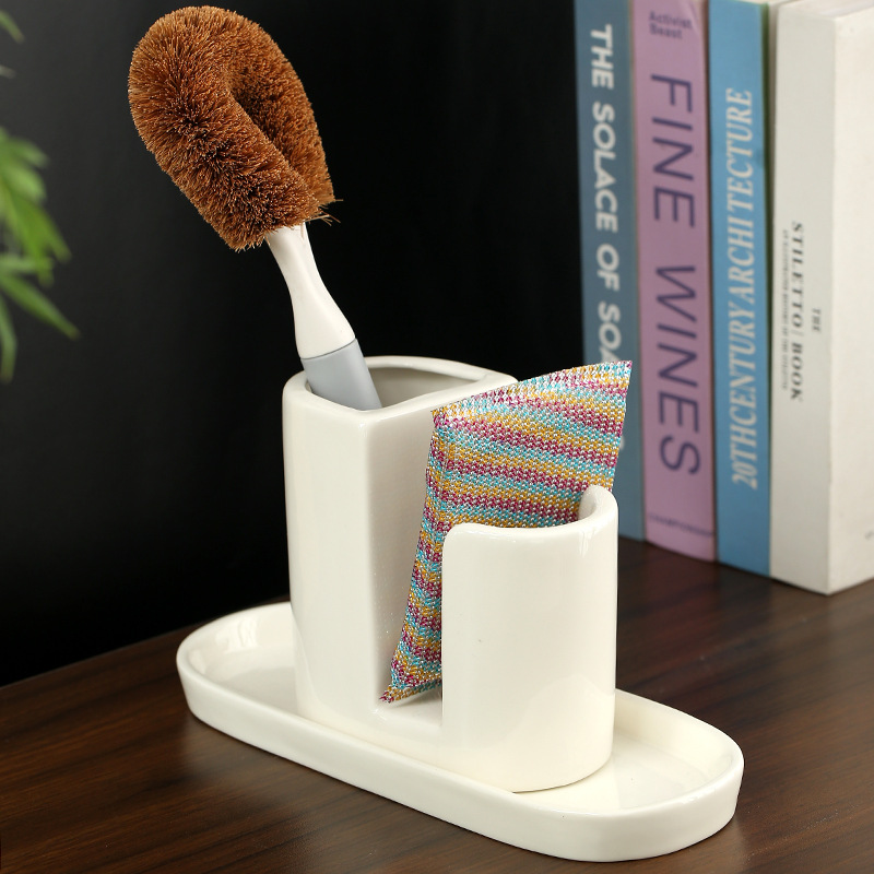 Creative Ceramic Drain Rack Sponge Drain Rack Pot Brush Rack Drain Tray Kitchen Storage Supplies