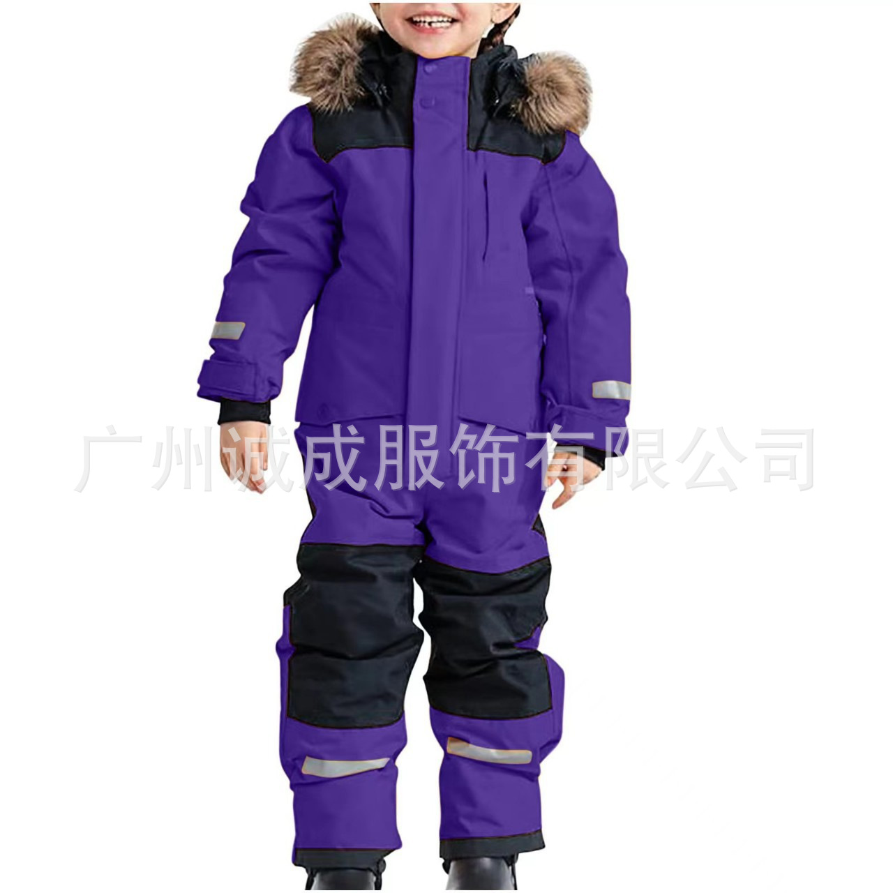 Spot Manufacturer Direct Sales Cross-Border Children's Outdoor Waterproof Plus Velvet Thickened Warm Ski Suit Luminous One-Piece Suit