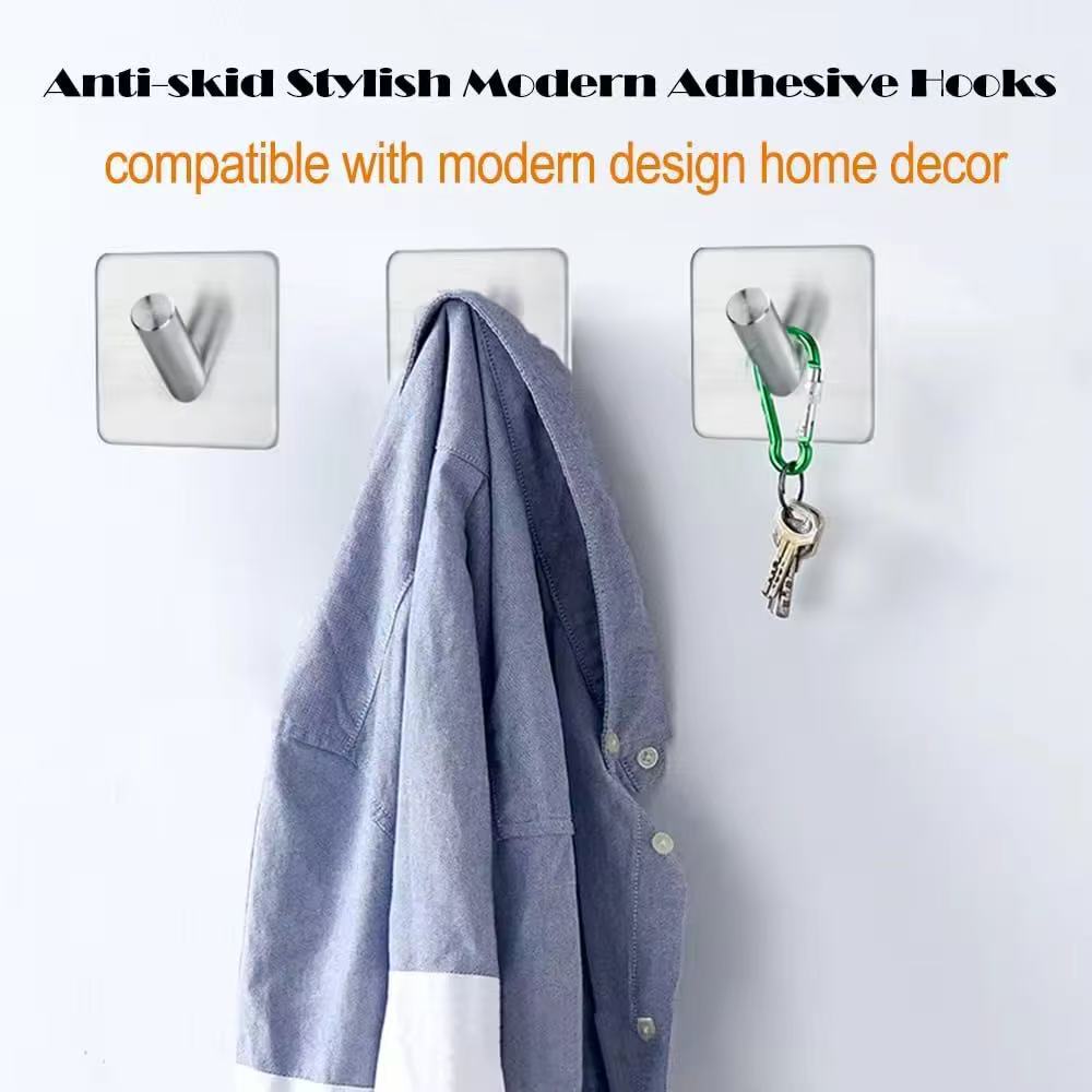 Cross-Border 304 Stainless Steel Strong Adhesive Hook, No-Drill, Traceless Double-Sided Adhesive Hook for Bathroom, Kitchen, Door, Metal Coat Hook