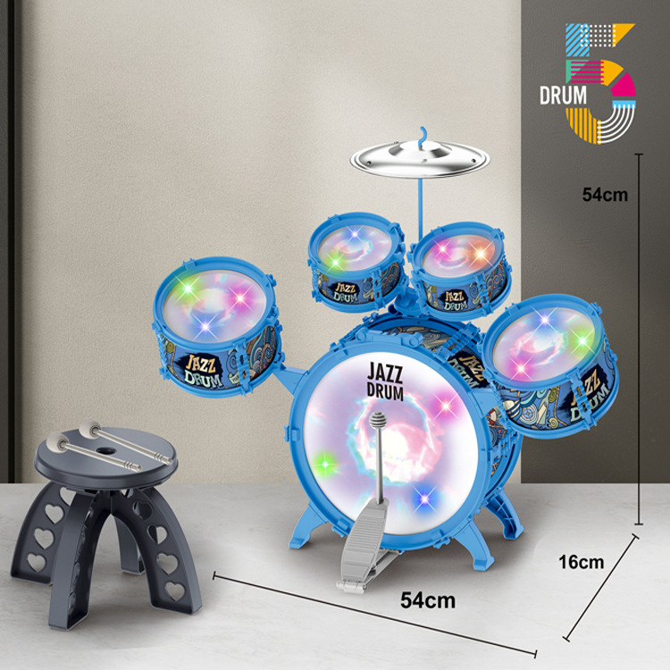 Children's Jazz Drum Set, Five Drums and One Cymbal, with Light Pedal Bass Drum, Kidsren's Music Enlightenment Play