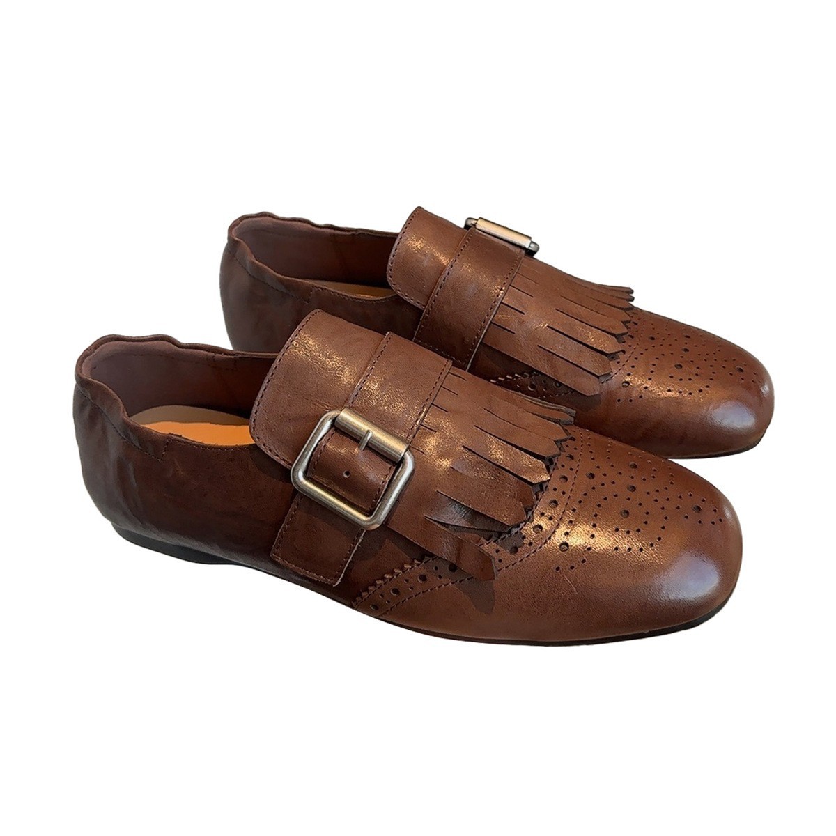 British Style~Red Retro Tassel Buckle Small Leather Shoes for Women 2025 New Flats Brogue Loafers