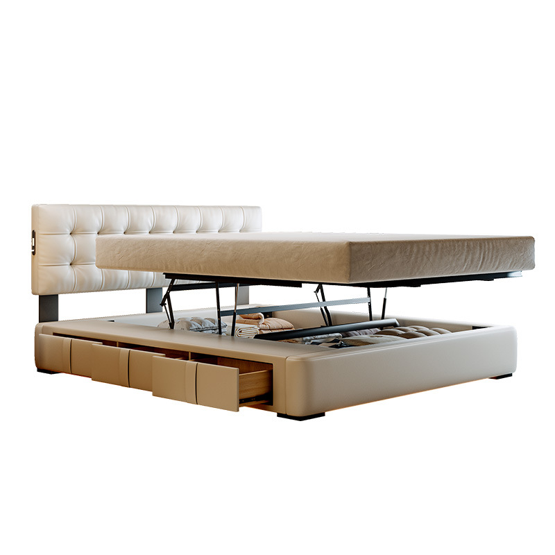 Tongyu Tehua Waffle Adjustable Ultra-Thin Luxury Multifunctional Cream Style Master Bedroom Double Box Storage Leather Bed