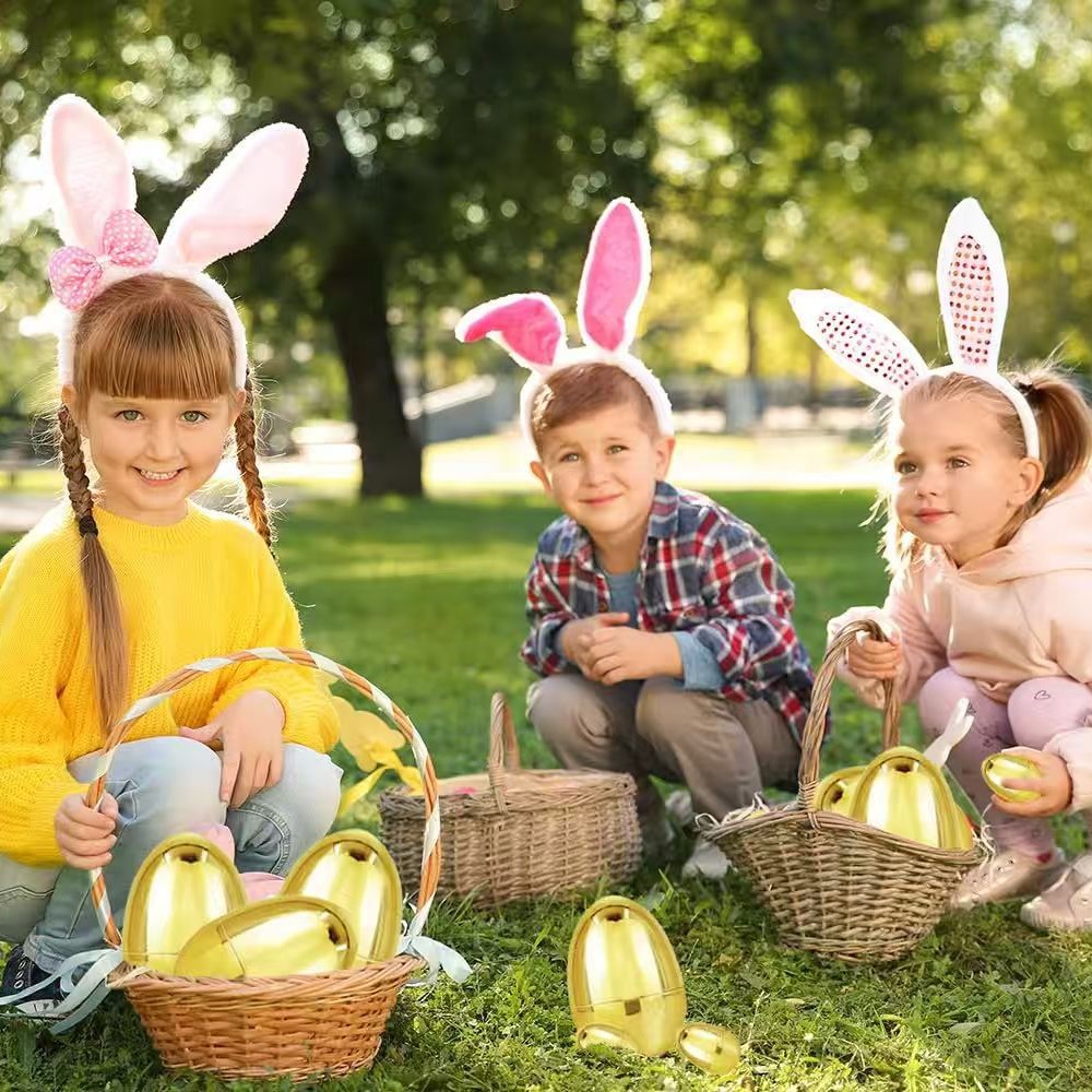 Easter 6inch Painted Electroplated Eggs 10Cm*15Cm Plastic Golden Eggs Electroplated Large Eggs with Opening Electroplated Gold