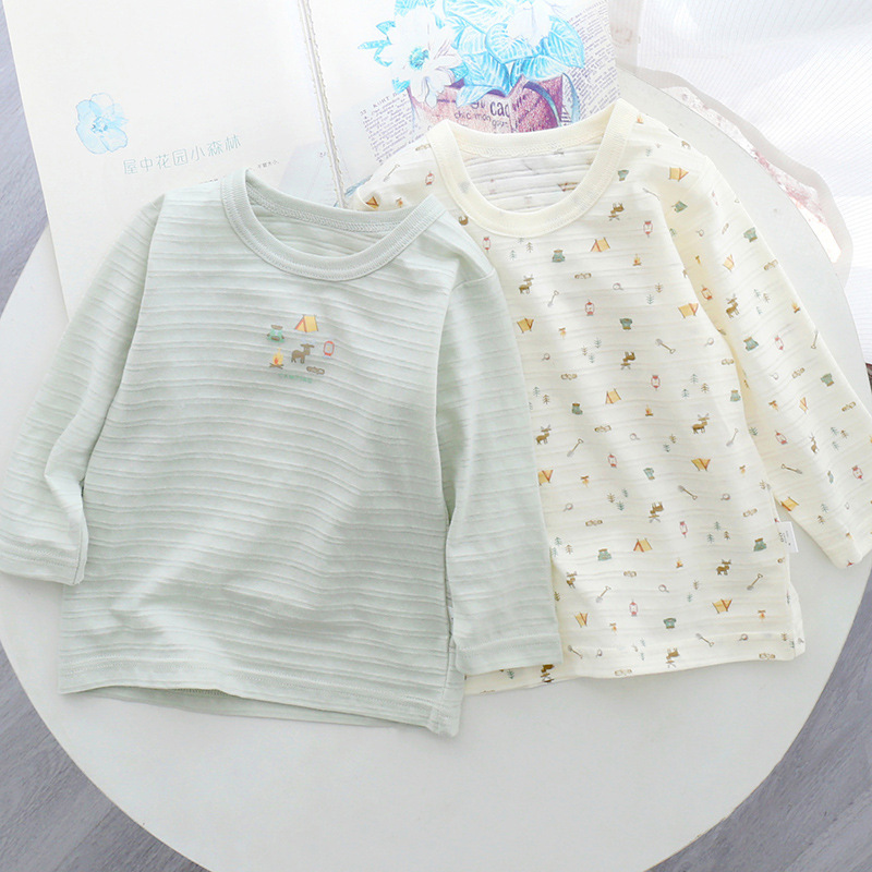 Summer Birthday City Thin Japanese Style Children's Long Sleeve Top Pure Cotton Class a Bamboo Cotton for Boys and Girls