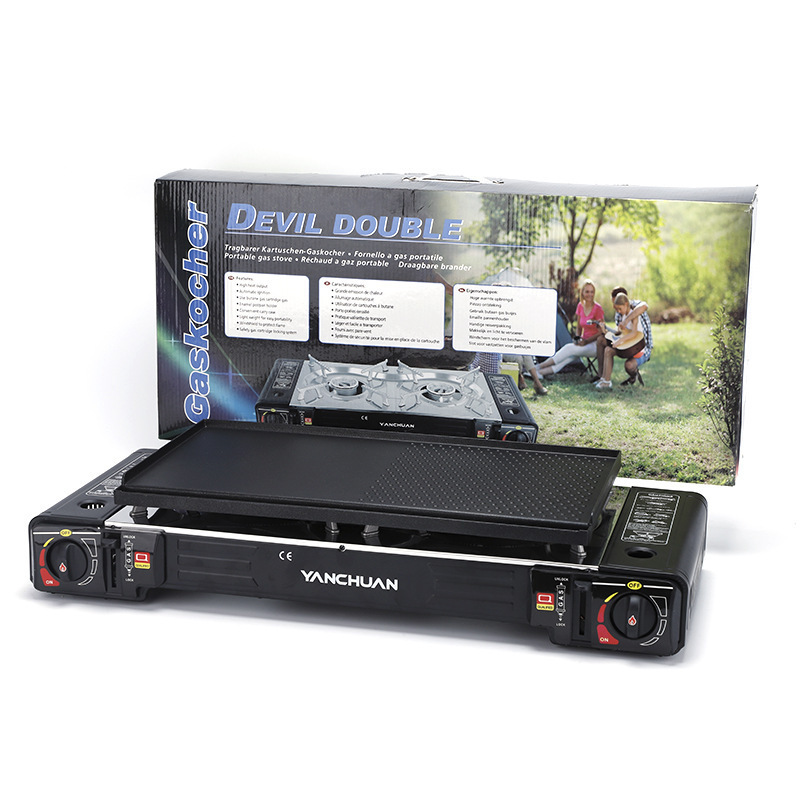 Take a Sample of Outdoor Sports Field Survival Double Stove Cassette Stove Multi-Functional Portable Korean Barbecue Cassette Stove
