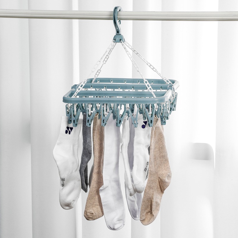 Folding Hanging Hanger 32 Clip Multifunctional Windproof Socks Clip Drying Rack Household Plastic Clothes Socks Drying Rack