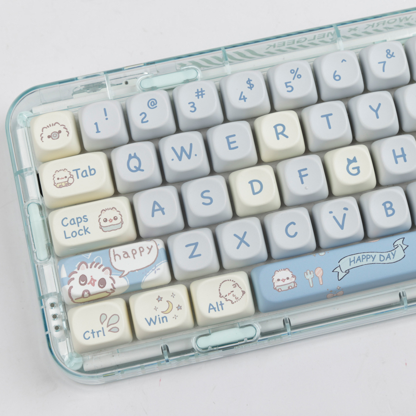 Small Meow MOA Height Keycap MAC Cute Meow Square Sublimation White Blue Cat Theme Full Set Keyboard Cap