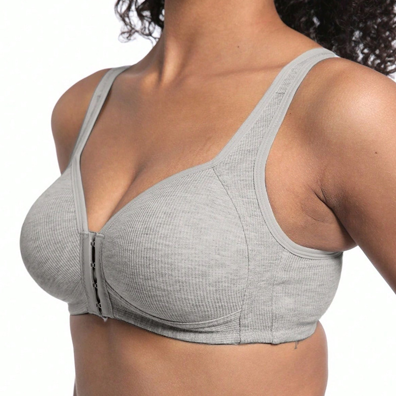 Популярный бюстгальтер для пожилых с передней застежкой, широкий плечевой ремень, без ободов, полный чашечный