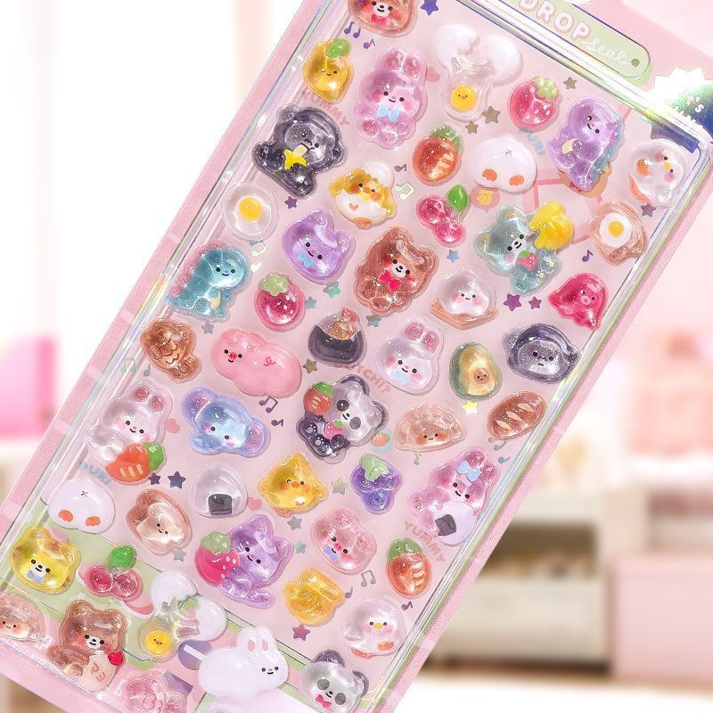 Japanese cartoon beautiful 3d three-dimensional relief acrylic diamond gem stickers children girl decorative stickers wholesale