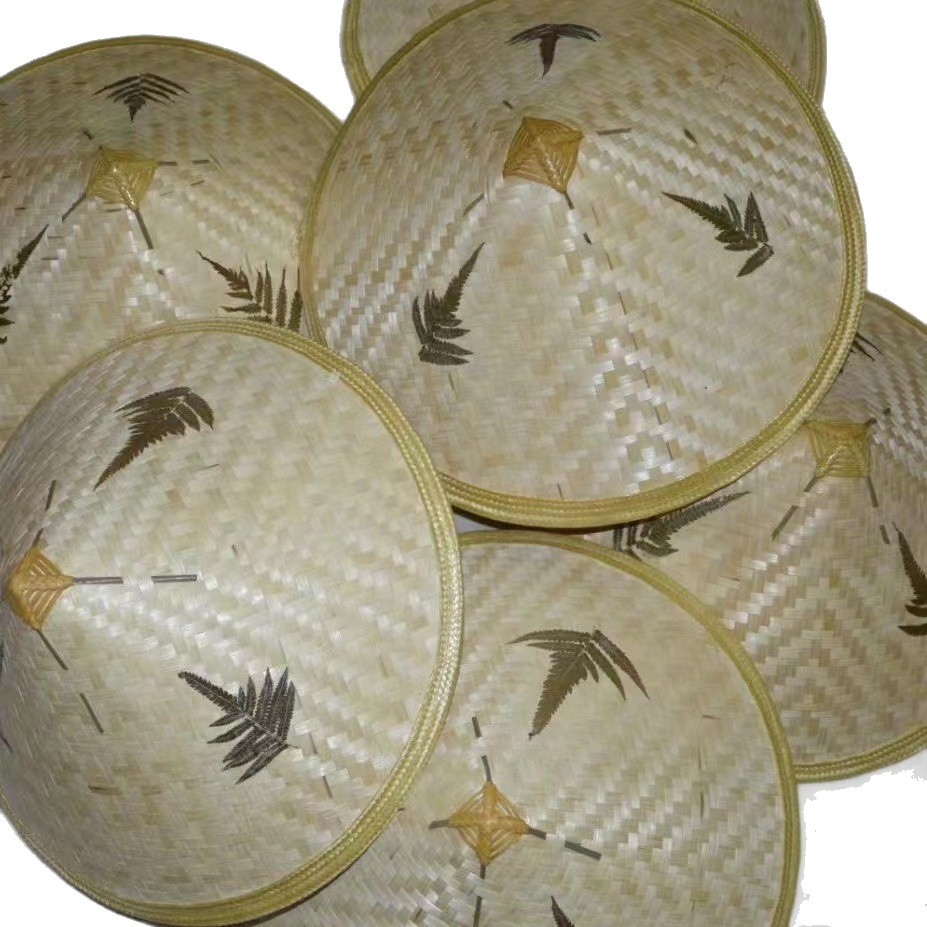 Source Manufacturer Bamboo Hat with Three Leaves for Tea Picking, Sun Protection, Rain Protection, Children's and Adult's Bucket Hat for Performance and Decoration