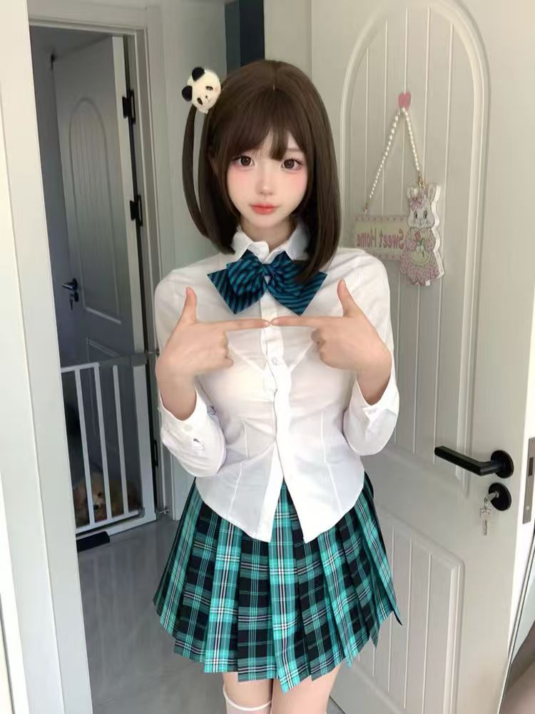 Jk Uniform Spring and Autumn Slim High-Waisted Pleated Skirt School Style Slimming Versatile Shirt Plaid Skirt Japanese College Style Set