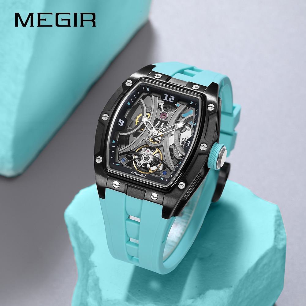 Megir Watch New Wine Barrel Men's Watch Steel Case Full Hollow Automatic Mechanical Watch Men's Watch Automatic