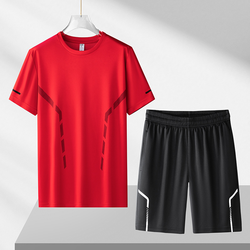 Спортивный костюм из льняного шелка для мужчин, большой размер, летний круглый вырез, впитывающий влагу, быстро сохнущая футболка с коротким рукавом, свободный контроль 68