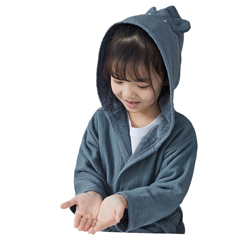 [New Kidsren's Bathrobe] Sanli Towel Cross-Border Cotton Towel Material Nightgown Long-Sleeved Hooded Family Bathrobe Pajamas