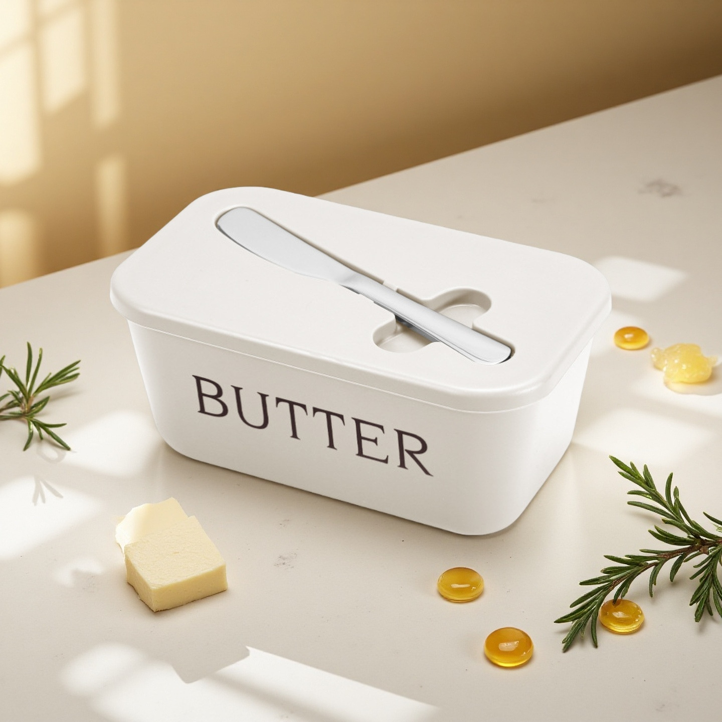 Food-Grade Storage Butter Box Pp Large-Capacity Cheese Box Refrigerator Sealed Dish (with Knife)
