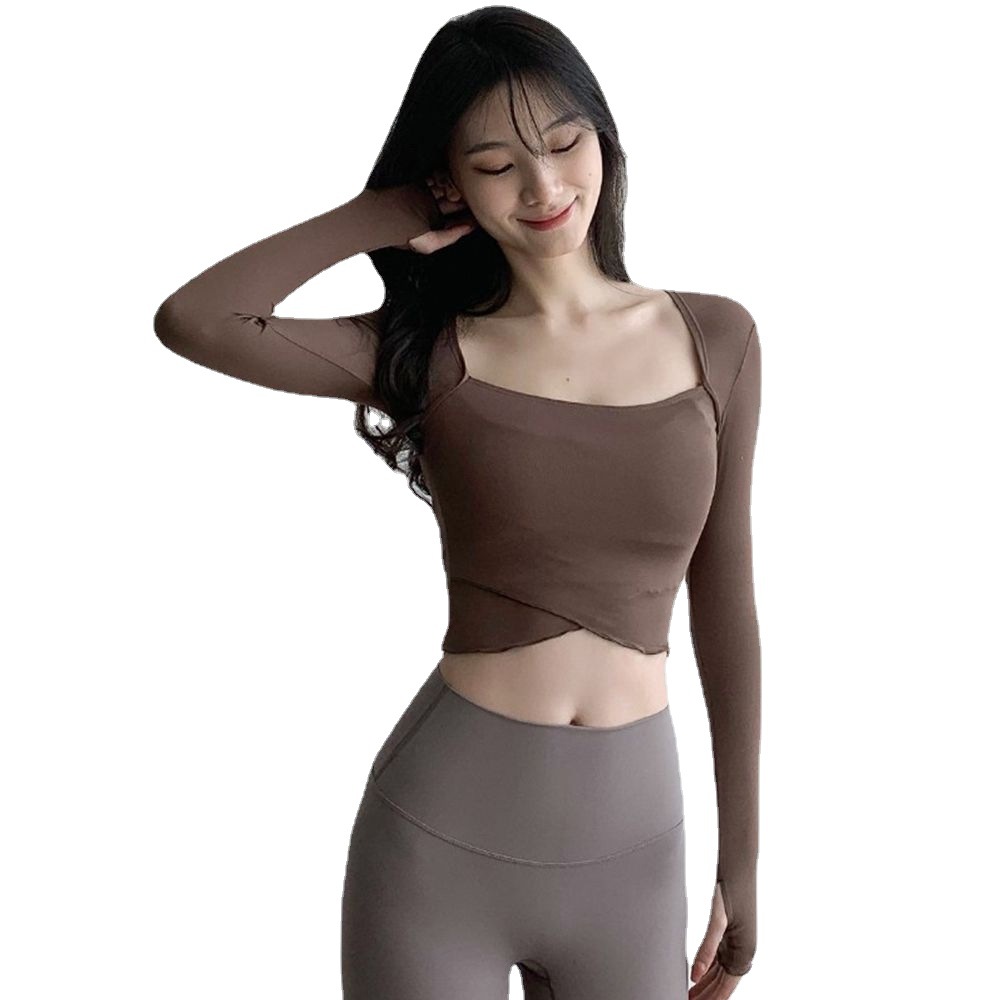 Internet Celebrity Sports Yoga Clothing T-shirt Women's Outer Wear Running Long Sleeve Quick Dry Navel Tight Sexy Fitness Clothing Top Ins