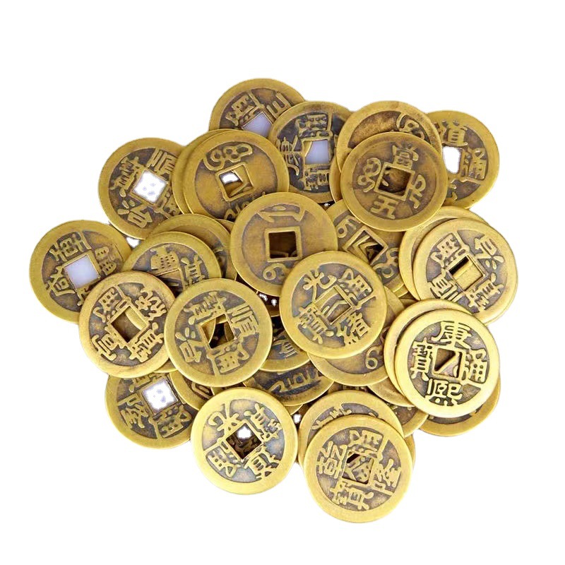 Real Copper Five Emperors Coins, Antique-Style Brass Loose Coins, Qing Dynasty Tongbao, Feng Shui Retro Chinese Knot Accessories Wholesale, Pure Copper