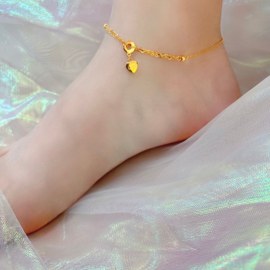 New Love Pendant Anklet K Gold Jewelry Light Luxury 18K Gold Chain Casual Heart Shaped Anklet Women's Jewelry Wholesale