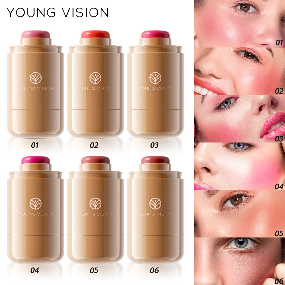 YOUNG VISION Pocket Blush Stick 6 Color Matte Lip Cheek Dual Use Cream Texture Rouge Blush