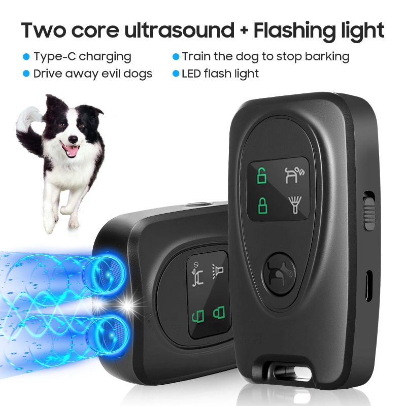 Ультразвуковой отпугиватель собак с двойной головкой и светодиодным фонарем