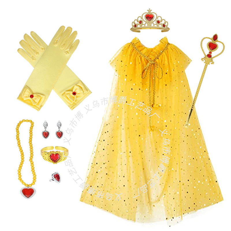 Children's Cape Frozen Bracelet Crown Set Stage Performance Costume Princess Aisha Sequin Cape