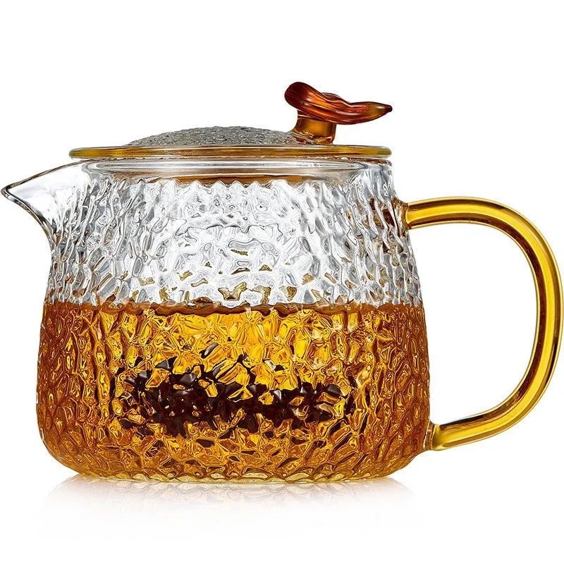 Hammered Glass Tea Infuser with Handle Tea Cup Household Teapot Home Hospitality Heat-Resistant Kung Fu Tea Set