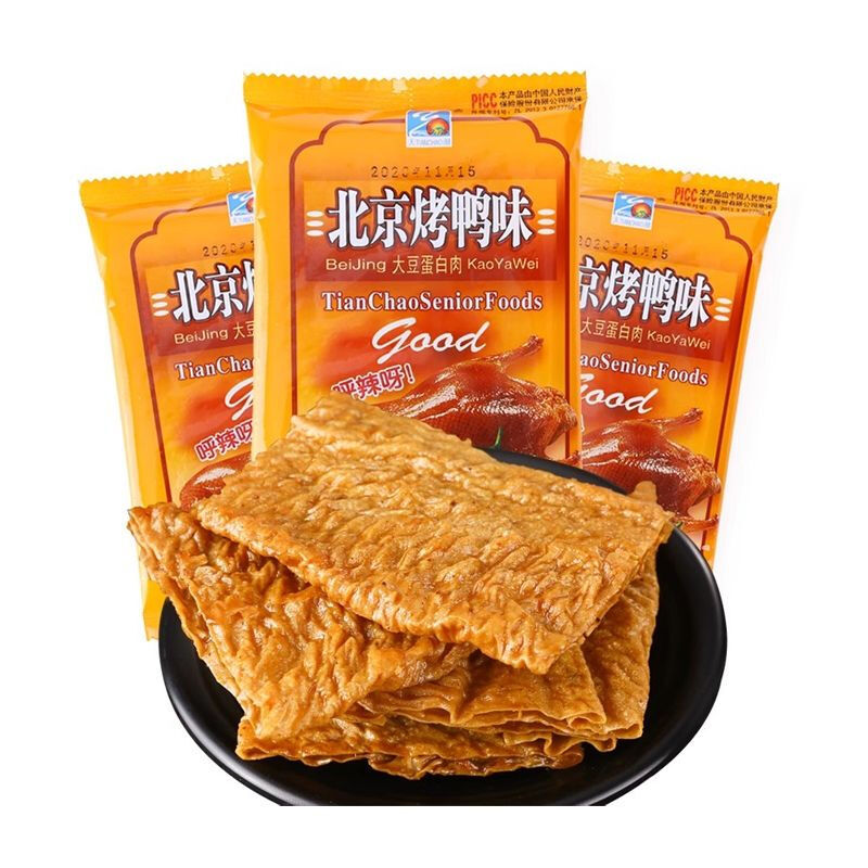 Tianchao Beijing Roast Duck Flavor Spicy Strips Snack Leisure Soy Product Vegetarian Snack 16G/Pack Vegetarian Meat Roast Meat
