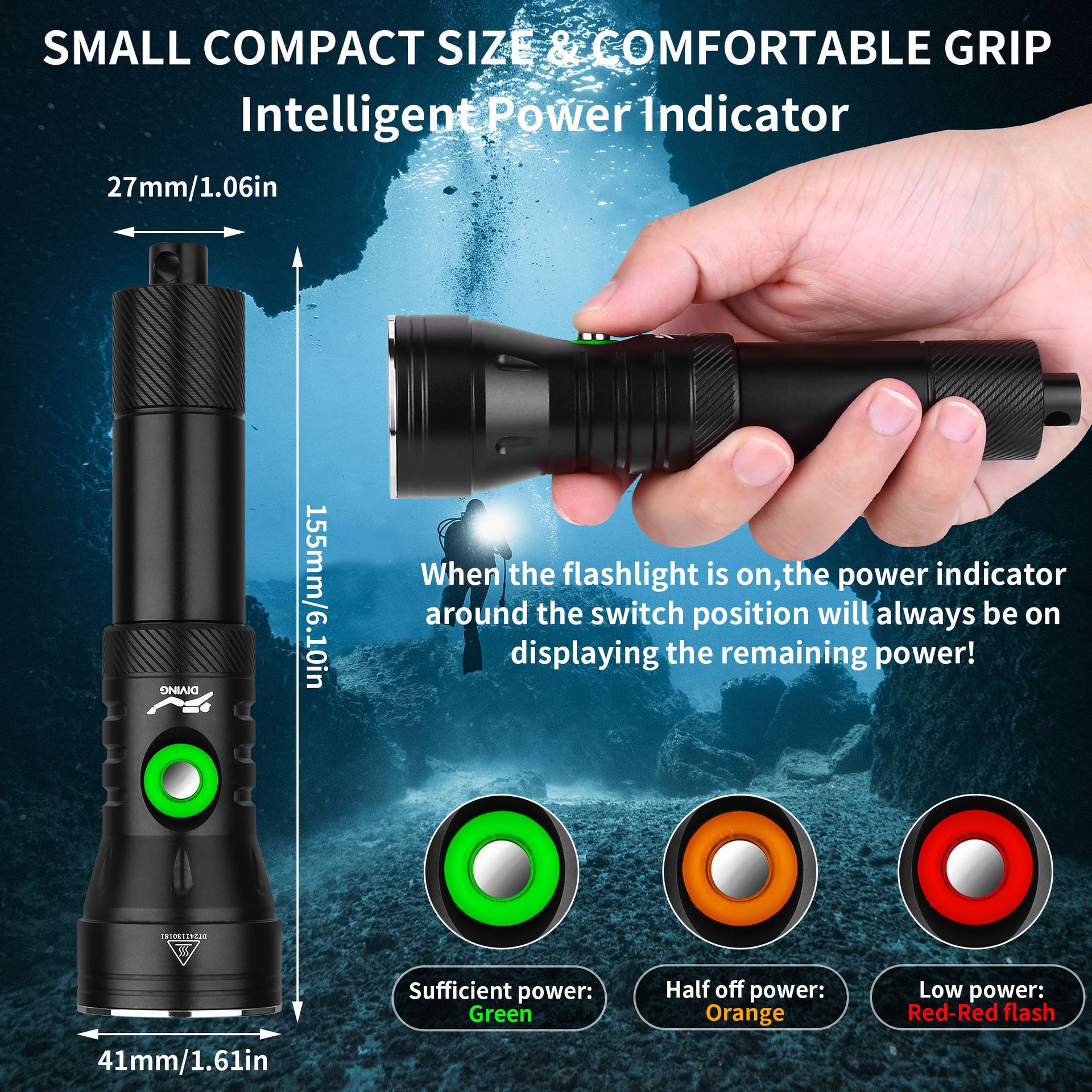 Diving Flashlight Underwater Professional Strong Light Waterway Dual-Purpose Deep Diving Night Diving 2000 Lumens Emergency Lighting
