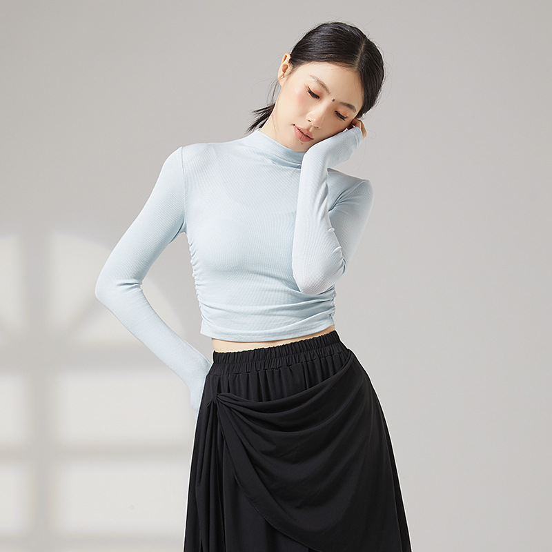 Полувысокий воротник стройнящие йога-одежда для женщин, эластичная фитнес-одежда, беговые спортивные кофты с длинным рукавом, классическая танцевальная одежда для осени и зимы