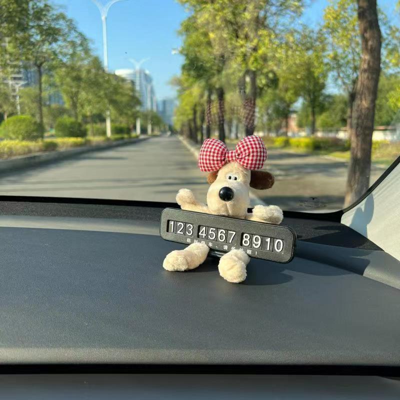 Car Number Plate Cute Girl Leader Dog Repair Dog Stereo Car Parking Plate Plush Doll Ornaments Interior