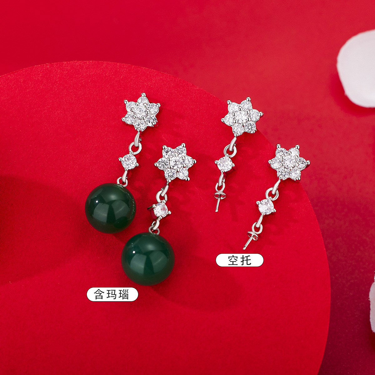 Korean version of the new natural agate bead earrings snowflake earrings temperament fashion earrings women's versatile long jewelry wholesale