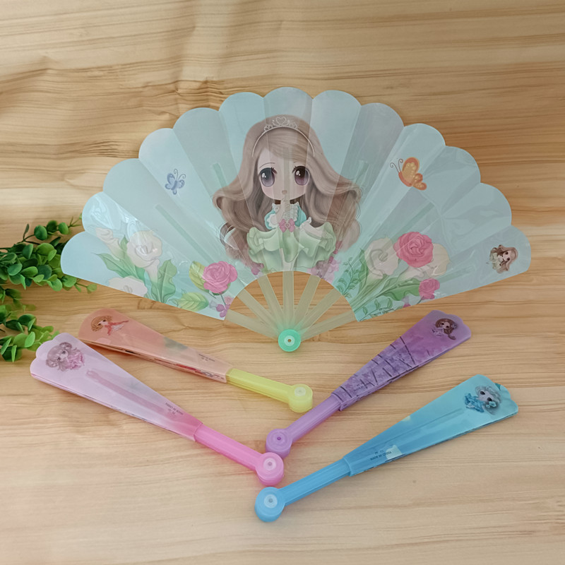 Small Handheld Folding Fan for Summer, Plastic Folding Fan for Students, Cute Barbie Princess Hand-Cranked Portable Mini Fan