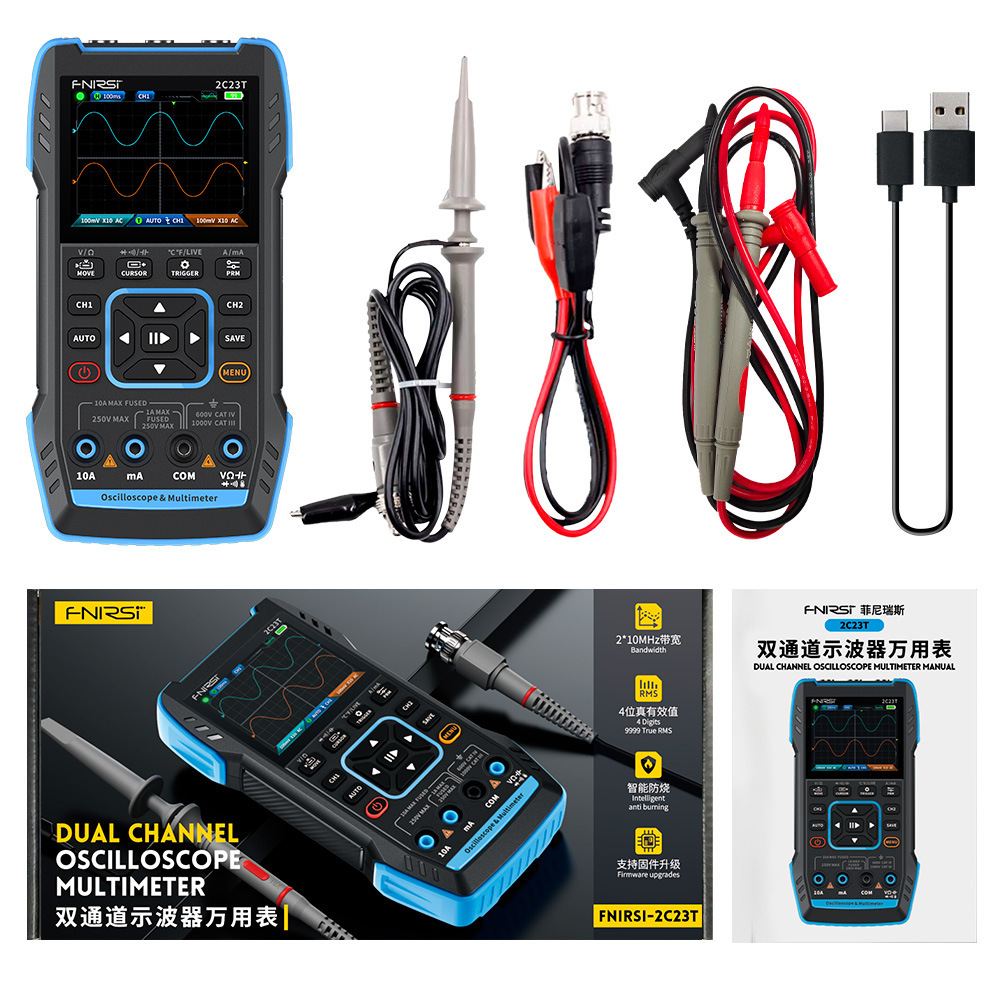 Fnirsi 2C23T Handheld Digital Oscilloscope Multimeter Three-In-One Dual-Channel Oscilloscope Signal Generator