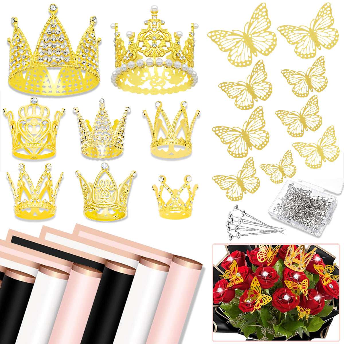 Кросс-бордерная цветочная корона, сплав, мини-корона с полными бриллиантами для украшения торта на день рождения, упаковочные материалы для цветов