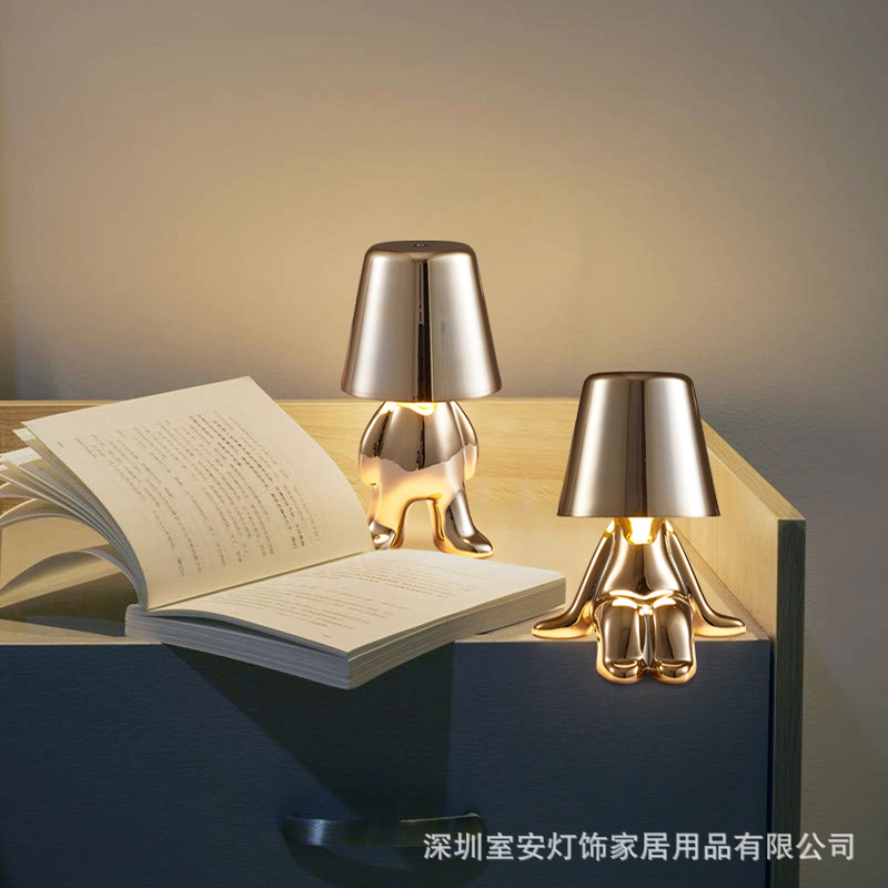 Little Golden Man Rechargeable Table Lamp Thinker Creative Pat Lamp Modern Casual Rechargeable Night Light Ambient Light