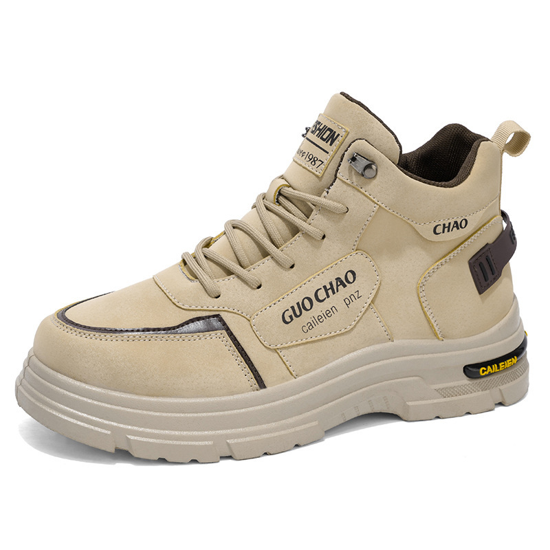 Autumn Men's Shoes New Breathable High-Top Work Shoes Men's Trendy Versatile Thick-Soled Non-Slip Casual Short Boots Labor Protection Shoes