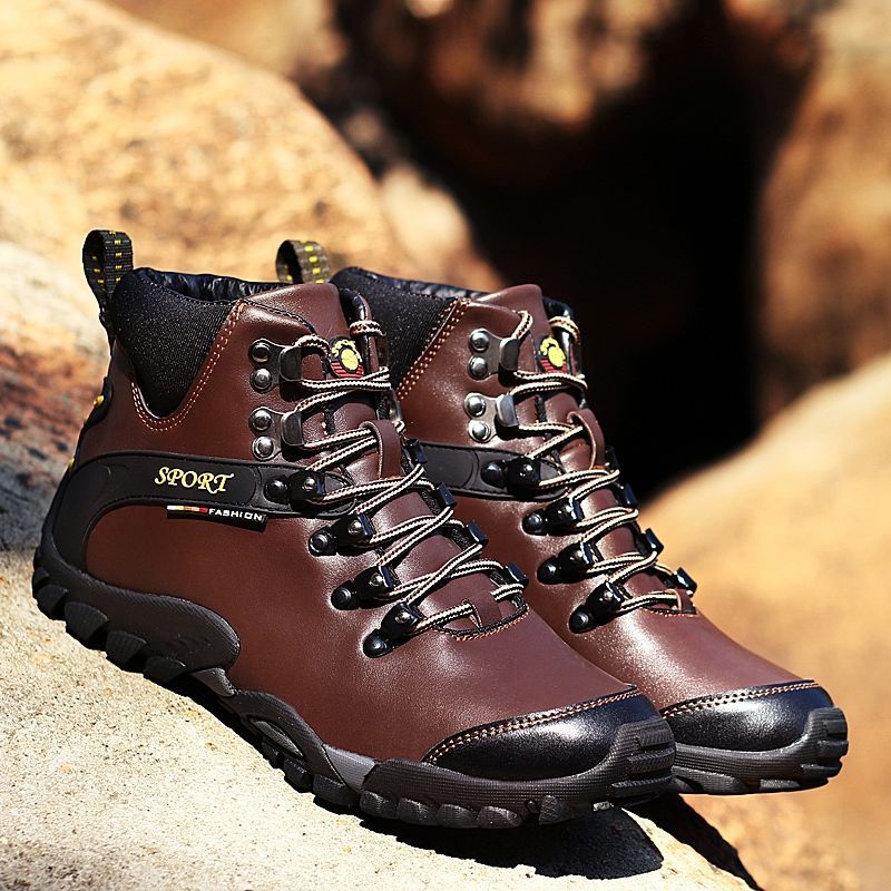 Foreign Trade Export Autumn and Winter Genuine Leather Hiking Shoes Men's Outdoor Shoes Travel Shoes High-Top Hiking Shoes Waterproof Non-Slip Hiking Shoes