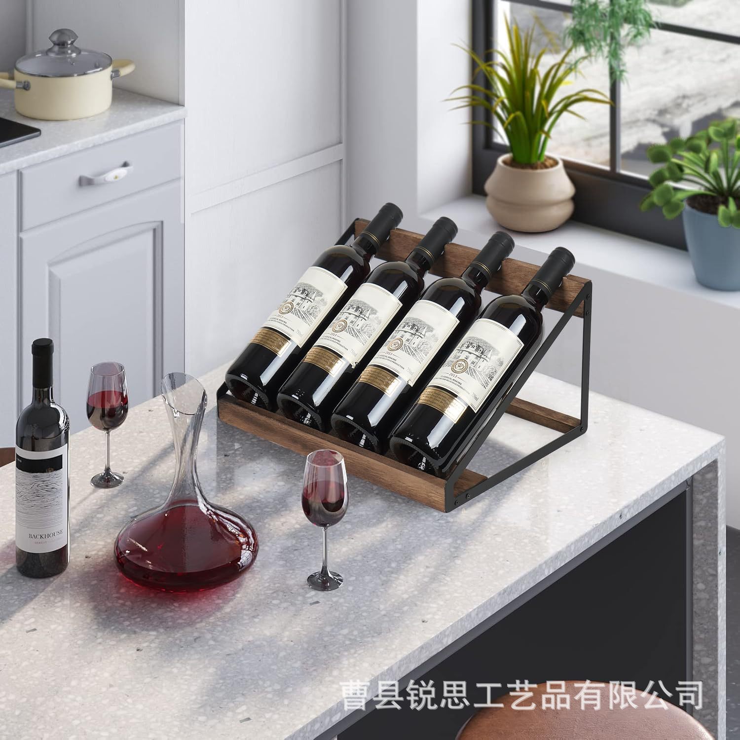 Spot Wooden Wine Rack Desktop Oblique Wine Display Rack Iron and Wood Combined with Multiple Wine Bottle Storage Racks