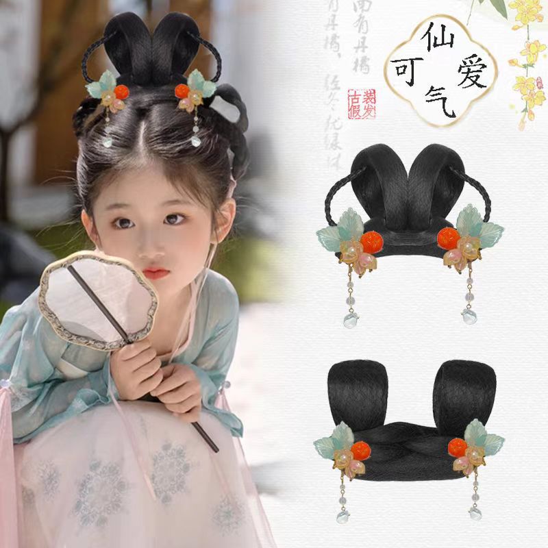 Детский парик антикварный набор волос древняя китайская одежда чуанди пучок волос в том же стиле прическа для девочек сценическая фото династии Вэй Цзинь