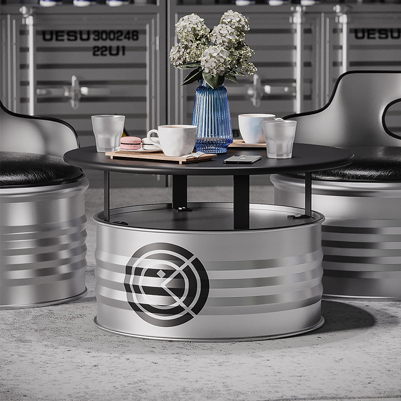 Iron Deck Sofa Rest Industrial Style Creative Oil Barrel Coffee Table Sofa Retro Bar Milk Tea Shop Table and Chair Combination