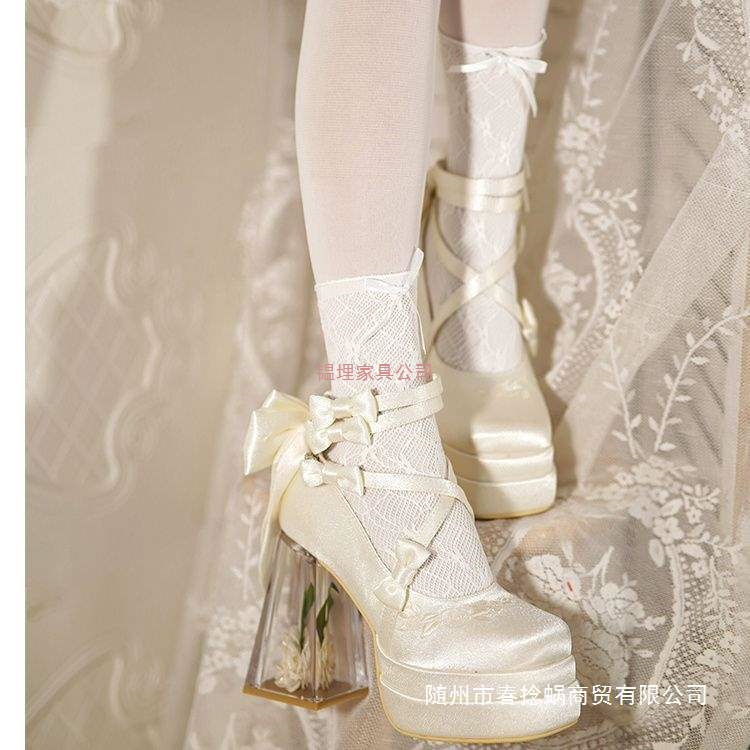 Glass Flower Room Bow Strap Princess Mary Jane Shoes Cosplay Lolita High Heels