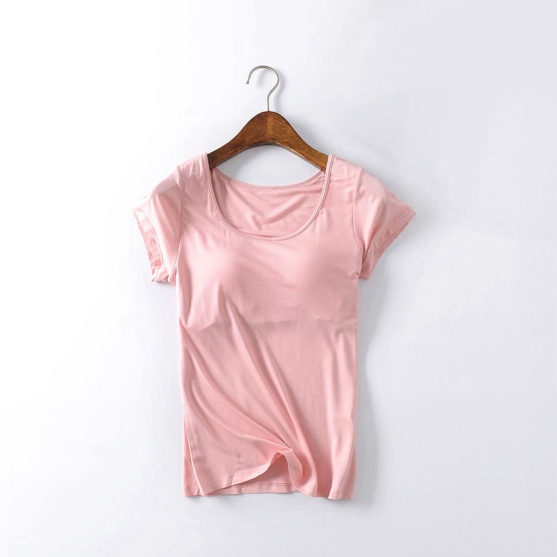 Modal bra-t with chest pad cup half sleeve women's summer short sleeve T-shirt bra-free one-piece sports vest wholesale