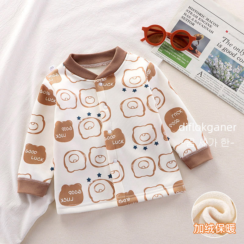 Winter Baby Home Clothes Base Shirt Newborn Baby Boys and Girls fleece-lined Thickened Thermal Underwear Single Top