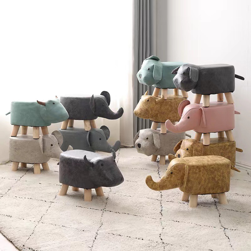 Technology Fabric Elephant Stool Cartoon Animal Stool Solid Wood Shoe Changing Stool Fabric Stool Household Small Stool Event Gift Stool
