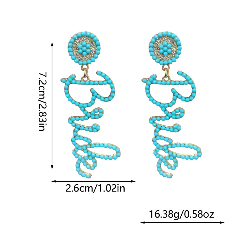 Cross-Border New Style Exaggerated Design with Rice Beads and English Letters Alloy Bridal Earrings Wedding Earrings Wholesale